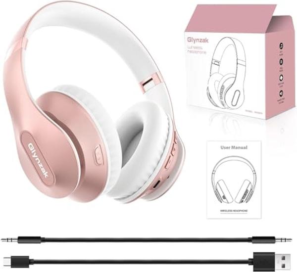 Glynzak Wireless Bluetooth Headphones Over Ear 65H Playtime HiFi Stereo Headset with Microphone and 6EQ Modes Foldable Bluetooth V5.3 Headphones for Travel Smartphone Computer Lapt