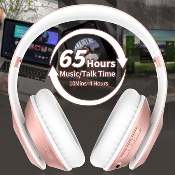 Glynzak Wireless Bluetooth Headphones Over Ear 65H Playtime HiFi Stereo Headset with Microphone and 6EQ Modes Foldable Bluetooth V5.3 Headphones for Travel Smartphone Computer Lapt