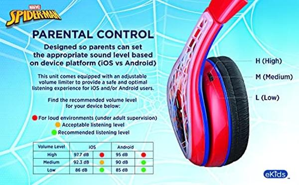 Spiderman Kids Headphones, Adjustable Headband, Stereo Sound, 3.5Mm Jack, Wired Headphones for Kids, Tangle-Free, Volume Control, Foldable, Childrens Earphones for School Home, Tra