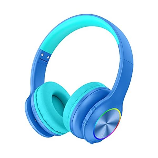 Candy Bila Bluetooth Kids Headphones Fit for Aged 3-21, Colorful LED Lights Comfort Wireless Headphones with Microphone 94dB Volume Limited for School/iPad/PC/TV/Cellphones, Wired 