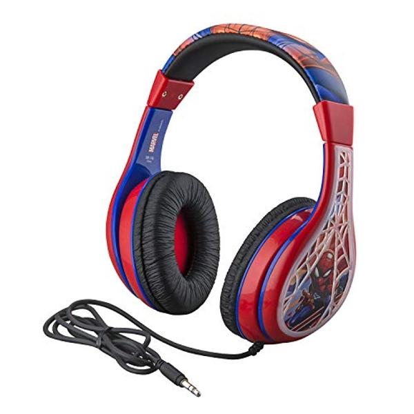 Spiderman Kids Headphones, Adjustable Headband, Stereo Sound, 3.5Mm Jack, Wired Headphones for Kids, Tangle-Free, Volume Control, Foldable, Childrens Earphones for School Home, Tra