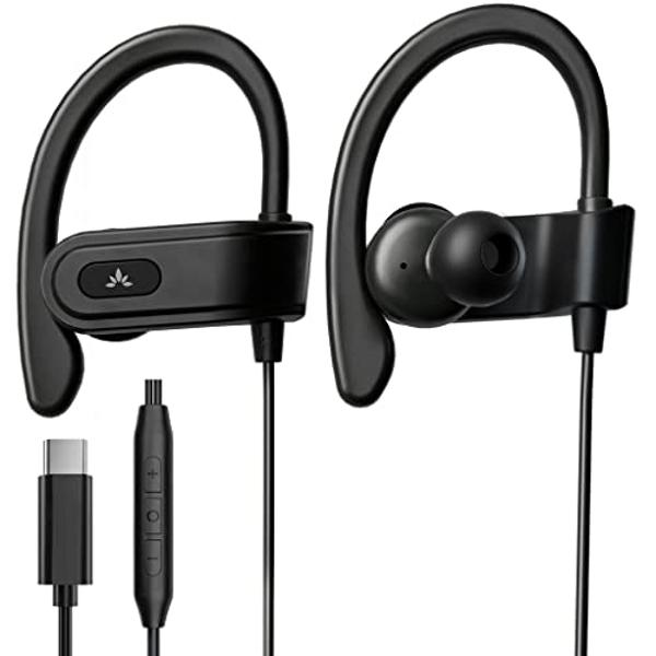 Avantree C171 - USB-C Wired Earbuds with Microphone & Volume Controls, Compatible with New iPhone 15 & 16, Samsung, Google & Android Type C Phones Headphones with Ear Hook for Runn