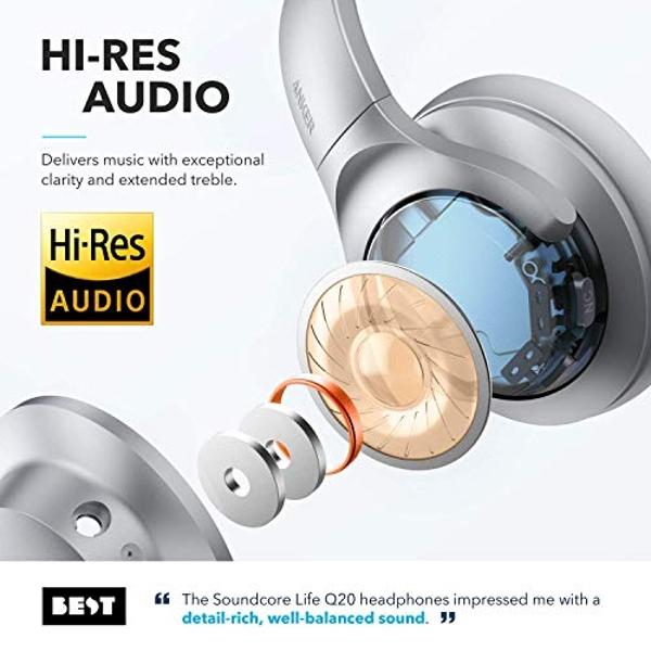 Soundcore Anker Life Q20 Hybrid Active Noise Cancelling Headphones, Wireless Over Ear Bluetooth Headphones with 40H Playtime, Hi-Res Audio, Deep Bass, Memory Foam Ear Cups and Head