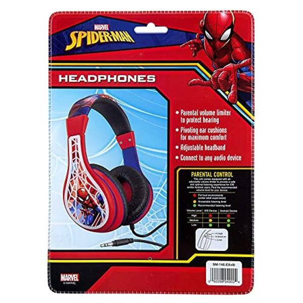 Spiderman Kids Headphones, Adjustable Headband, Stereo Sound, 3.5Mm Jack, Wired Headphones for Kids, Tangle-Free, Volume Control, Foldable, Childrens Earphones for School Home, Tra