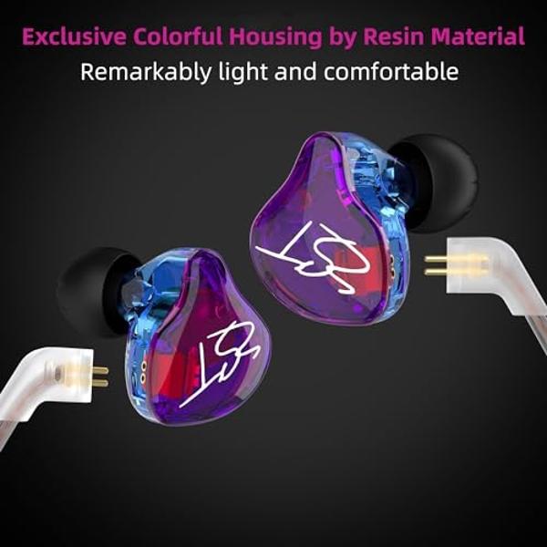 YINYOO Easy KZ ZST Colorful Hybrid Banlance Armature with Dynamic in-Ear Earphone 1BA+1DD HiFi Headset KZ in Ear Monitors Headphones Wired Earbuds IEM Earphones Gaming Earbuds (Col