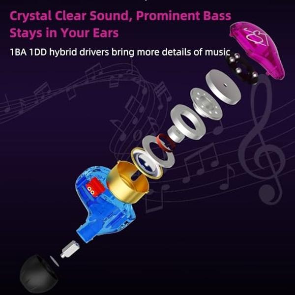YINYOO Easy KZ ZST Colorful Hybrid Banlance Armature with Dynamic in-Ear Earphone 1BA+1DD HiFi Headset KZ in Ear Monitors Headphones Wired Earbuds IEM Earphones Gaming Earbuds (Col