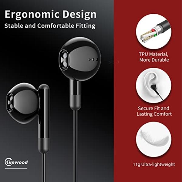 Kimwood Wired Earbuds with Microphone, Wired Earphones in-Ear Headphones HiFi Stereo, Powerful Bass and Crystal Clear Audio, Compatible with iPhone, iPad, Android, Computer Most wi