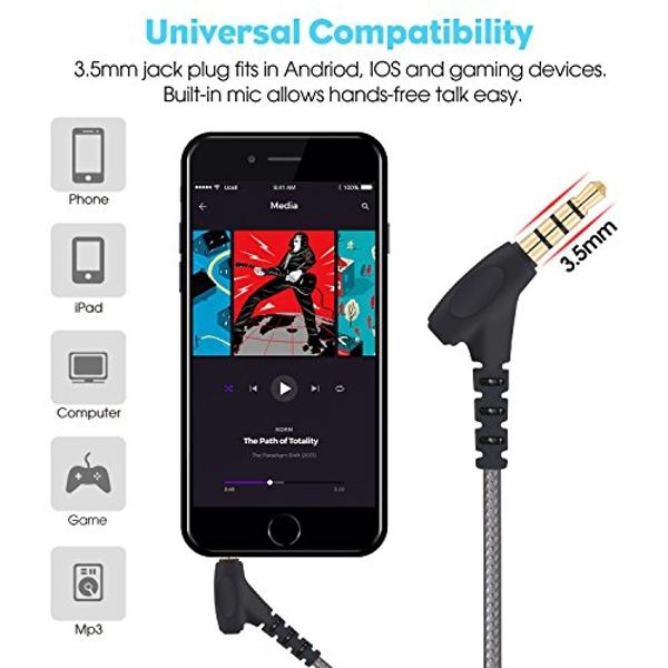 MINDBEAST Super Bass Wired Earbuds with Microphone – Noise Cancelling, Deep Bass Ear Buds for Gaming, Travel, Work – Comfortable, Durable Wired Earphones with Mic, Compatible with 