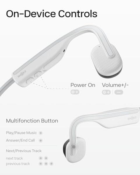SHOKZ OpenMove - Open-Ear Bluetooth Sport Headphones, Bone Conduction Wireless Earphones, Sweatproof for Running and Workouts, with Sticker Pack(White)