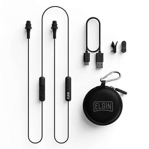 Elgin Ruckus Wireless Bluetooth Earplug Headphones, 25 dB Noise Reduction Ear Plug Earbuds, Noise Cancelling Mic, 12 Hour Battery, IP65 sweatproof, OSHA Compliant Hearing Protectio