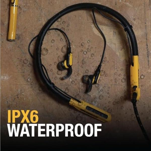 DEWALT Heavy Duty Bluetooth Neckband Headphones, Wireless Around The Neck Earbuds w/ 30H Runtime + Noise Isolation, Secure Magnetic Wireless Earbuds, Jobsite Pro Built-in Mic Bluet