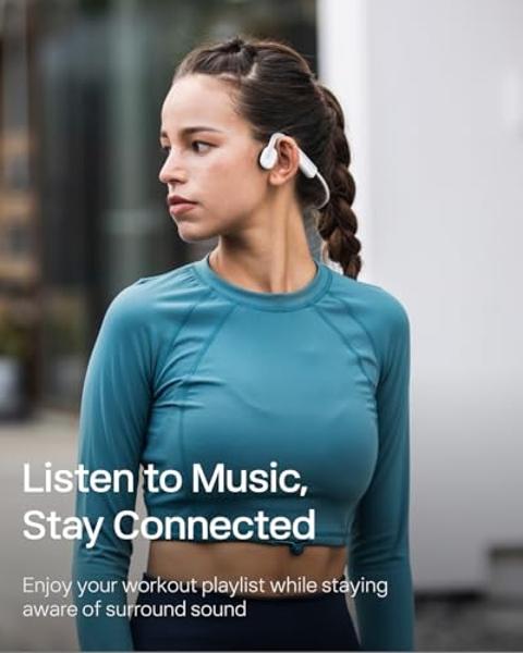 SHOKZ OpenMove - Open-Ear Bluetooth Sport Headphones, Bone Conduction Wireless Earphones, Sweatproof for Running and Workouts, with Sticker Pack(White)