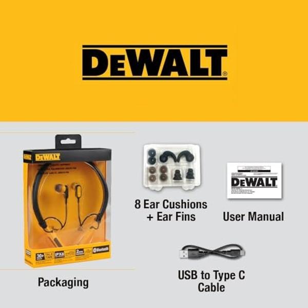 DEWALT Heavy Duty Bluetooth Neckband Headphones, Wireless Around The Neck Earbuds w/ 30H Runtime + Noise Isolation, Secure Magnetic Wireless Earbuds, Jobsite Pro Built-in Mic Bluet