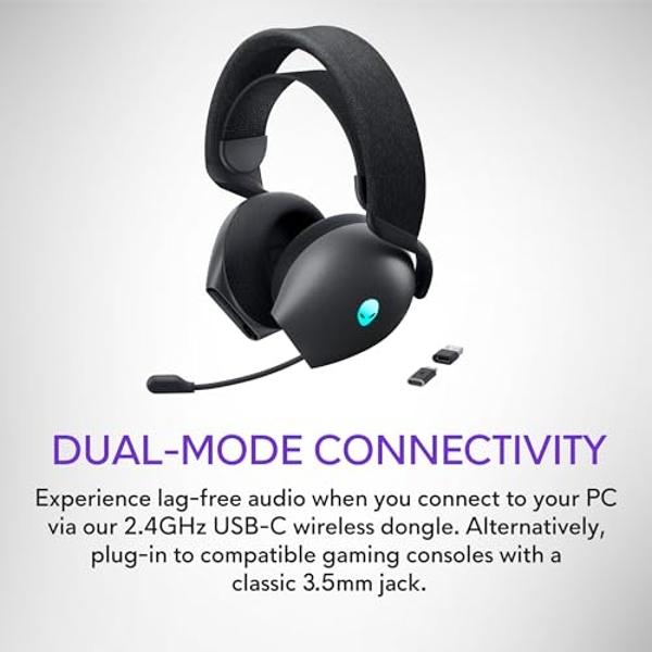Alienware AW720H Dual-Mode Wireless Gaming Headset - Dolby Atmos Spatial Sound, Wireless 2.4 GHz, 3.5mm Connector Cable, In-line Controls, Integrated Microphone, Unidirectional - D
