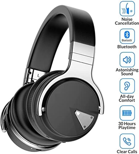 Silensys E7 Active Noise Cancelling Headphones Bluetooth Headphones with Microphone Deep Bass Wireless Headphones Over Ear, Comfortable Protein Earpads, 30 Hours Playtime for Trave