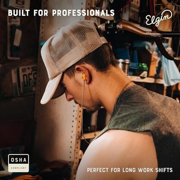 Elgin Ruckus Wireless Bluetooth Earplug Headphones, 25 dB Noise Reduction Ear Plug Earbuds, Noise Cancelling Mic, 12 Hour Battery, IP65 sweatproof, OSHA Compliant Hearing Protectio