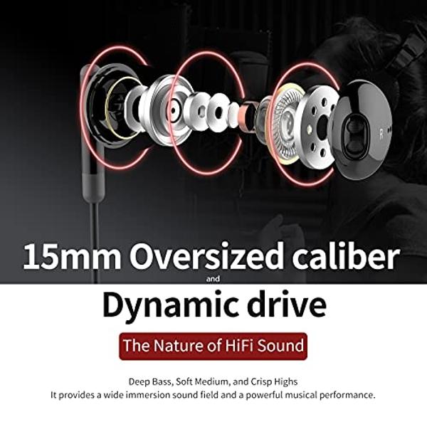 Kimwood Wired Earbuds with Microphone, Wired Earphones in-Ear Headphones HiFi Stereo, Powerful Bass and Crystal Clear Audio, Compatible with iPhone, iPad, Android, Computer Most wi