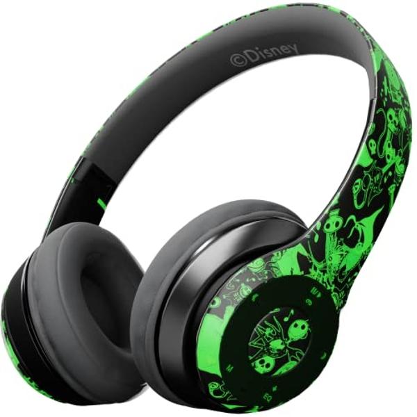 Disney Nightmare Before Christmas Glow in The Dark Bluetooth Headphones Over Ear, Wireless and Wired Foldable Headset Built-in Microphone - Tim Burton Jack Skellington & Sally - Ad