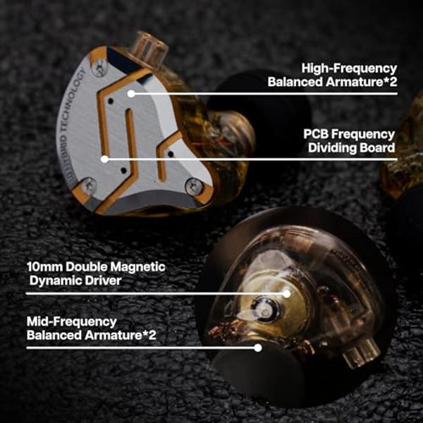 Linsoul KZ ZS10 Pro, 4BA+1DD 5 Driver in Ear Monitor, HiFi Wired Earbuds, Gaming Earbuds, Hybrid IEM Earphones with Stainless Steel Faceplate, Detachable Cable for Musician(Without