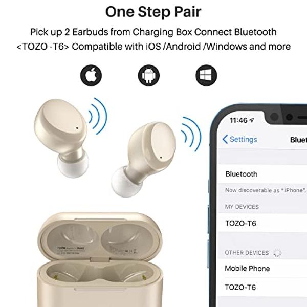 TOZO T6 Wireless Earbuds Bluetooth 5.3 Headphones, Ergonomic Design in Ear Headset, 50Hrs Playtime with Wireless Charging Case, APP EQ Customisable, IPX8 Waterproof