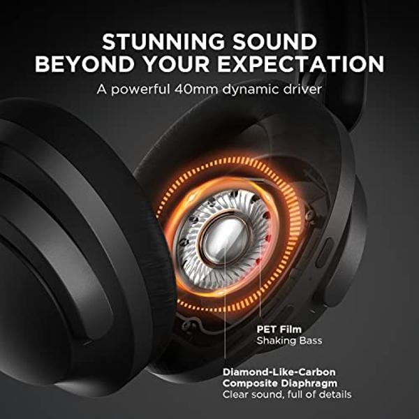 1MORE SonoFlow Active Noise Cancelling Headphones, Bluetooth Headphones with LDAC for Hi-Res Wireless Audio, 70H Playtime, Clear Calls, Preset EQ Via App, Black