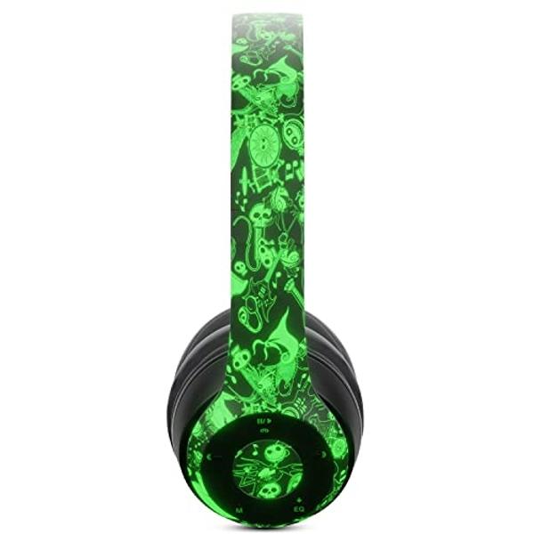 Disney Nightmare Before Christmas Glow in The Dark Bluetooth Headphones Over Ear, Wireless and Wired Foldable Headset Built-in Microphone - Tim Burton Jack Skellington & Sally - Ad