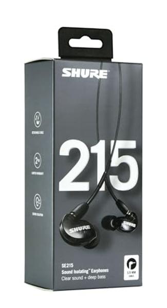Shure SE215 PRO Wired Earbuds - Professional Sound Isolating Earphones, Clear Sound & Deep Bass, Single Dynamic MicroDriver, Secure Fit in Ear Monitor, Plus Carrying Case & Fit Kit