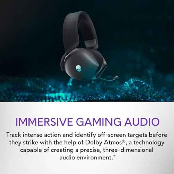 Alienware AW720H Dual-Mode Wireless Gaming Headset - Dolby Atmos Spatial Sound, Wireless 2.4 GHz, 3.5mm Connector Cable, In-line Controls, Integrated Microphone, Unidirectional - D