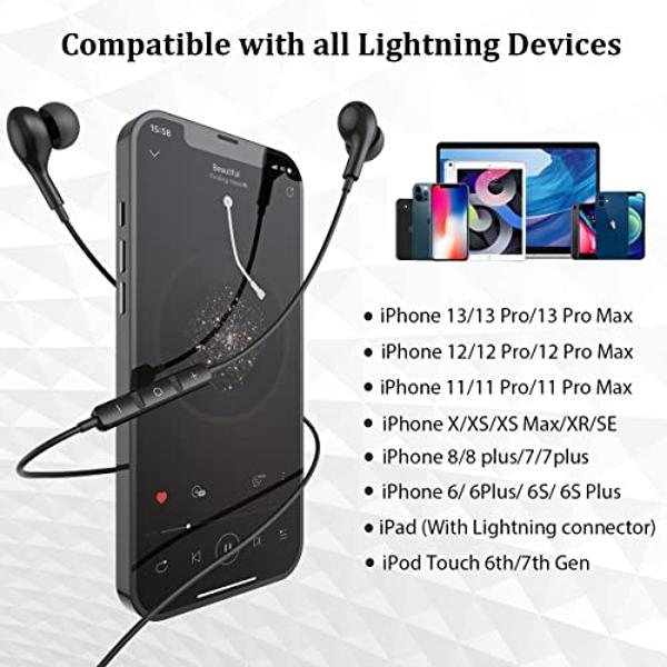 Guguearth Lightning Headphones for iPhone,MFi Certified in-Ear Lightning Earphones for iPhone,Magnetic Earbuds for iPhone with Mic Controller Compatible with iPhone 14 13 12 11 Pro