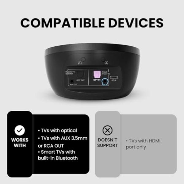 Avantree Medley Air - Wireless Earbuds for TV Listening with Clear Dialogue, Open-Ear Design for Surrounding Awareness, Bluetooth Transmitter & Headphones Charging Dock 2 in 1, Sou