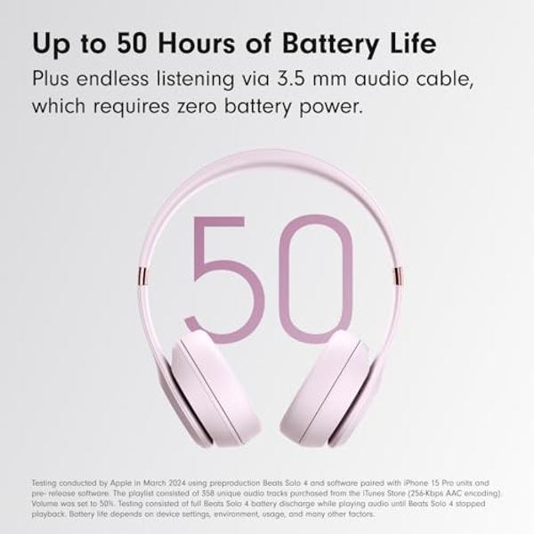 Beats Solo 4 - Wireless Bluetooth On-Ear Headphones, Apple & Android Compatible, Up to 50 Hours of Battery Life - Cloud Pink (Renewed)