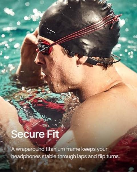SHOKZ OpenSwim - MP3 Waterproof Headphones for Swimming - Not Bluetooth Compatible - Built-in MP3 Player with Storage for 1200 Songs - Open-Ear Wireless Headphones, with Nose Clip 