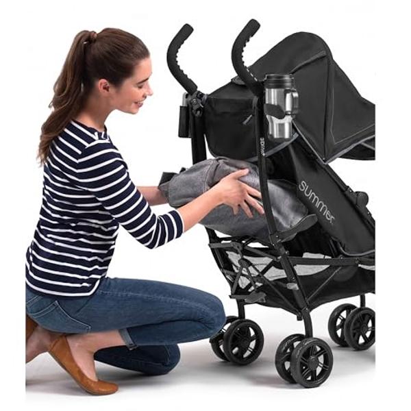 Summer Infant 3Dlite+ Convenience Stroller, Lightweight Umbrella Stroller with Oversized Canopy, Extra-Large Storage and Compact Fold, Black