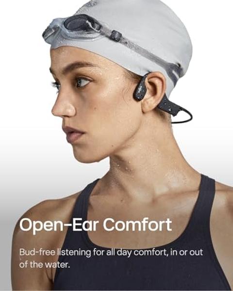 SHOKZ OpenSwim - MP3 Waterproof Headphones for Swimming - Not Bluetooth Compatible - Built-in MP3 Player with Storage for 1200 Songs - Open-Ear Wireless Headphones, with Nose Clip 