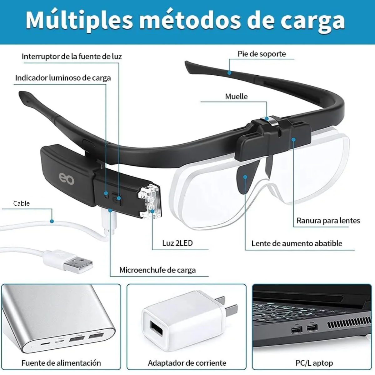 Lentes Lupa Luz Led Para Extensión De Pestañas, microblading