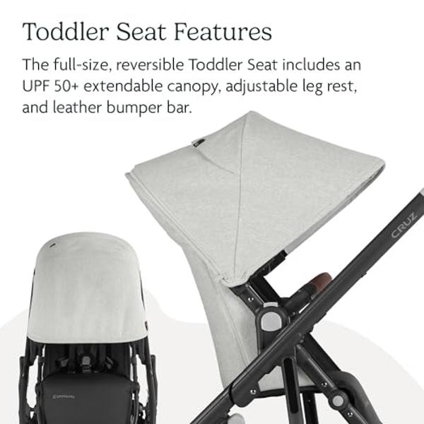 UPPAbaby Cruz V2 Stroller/Full-Featured Stroller with Travel System Capabilities/Toddler Seat, Bumper Bar, Bug Shield, Rain Shield Included/Anthony (White+Grey Chenille/Carbon Fram