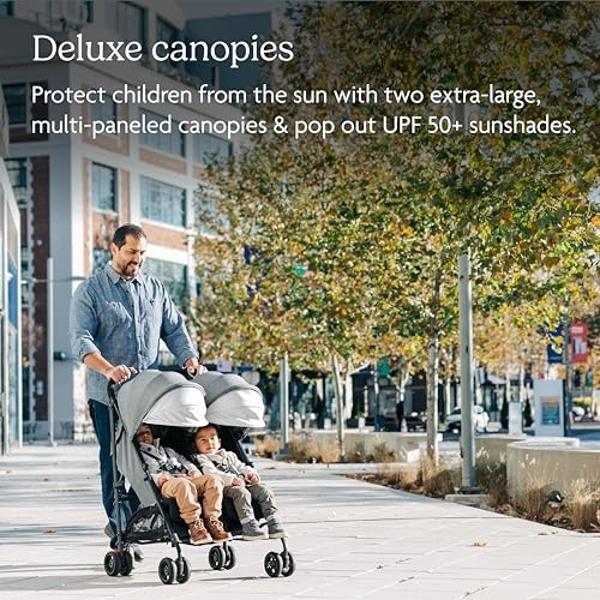 UPPAbaby G-Link V2 Double Umbrella Stroller / Lightweight Design / One-Step Fold + Recline / XL Basket + Canopy / Cup Holder Included / Greyson (Charcoal Mélange/Carbon Frame)