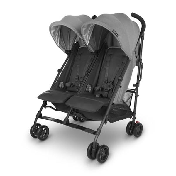 UPPAbaby G-Link V2 Double Umbrella Stroller / Lightweight Design / One-Step Fold + Recline / XL Basket + Canopy / Cup Holder Included / Greyson (Charcoal Mélange/Carbon Frame)
