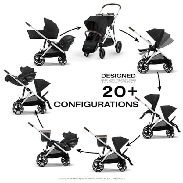 Cybex Gazelle S All-in-One Toddler and Baby Stroller with Over 20 Modular Configurations, Ergonomic Near-Flat Recline, Shopper Basket, and Compact Fold, Moon Black