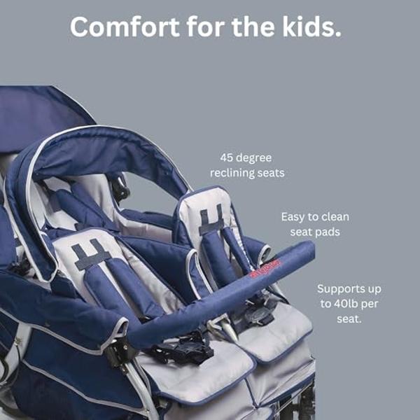 Children’s Factory Infant Toddler SureStop Folding Commercial Bye-Bye Stroller (4-Passenger), Blue