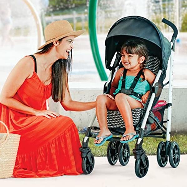 Kolcraft Cloud Plus Side-by-Side Lightweight Double Baby Stroller and Toddler Stroller with Reclining Seats, Child and Parent Trays, Large Storage, Extendable Canopies, Compact Fol