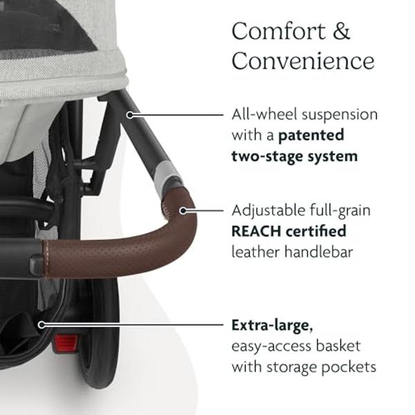 UPPAbaby Cruz V2 Stroller/Full-Featured Stroller with Travel System Capabilities/Toddler Seat, Bumper Bar, Bug Shield, Rain Shield Included/Anthony (White+Grey Chenille/Carbon Fram