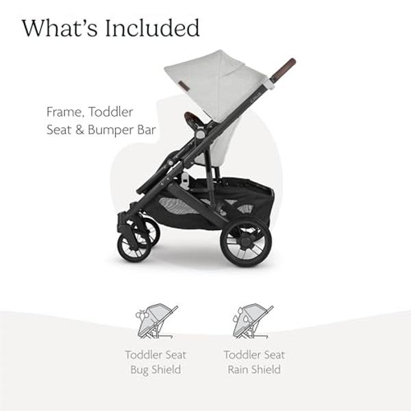 UPPAbaby Cruz V2 Stroller/Full-Featured Stroller with Travel System Capabilities/Toddler Seat, Bumper Bar, Bug Shield, Rain Shield Included/Anthony (White+Grey Chenille/Carbon Fram