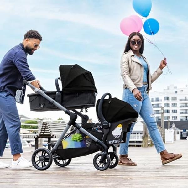 Evenflo Pivot Xpand Modular Travel System with LiteMax Infant Car Seat with Anti-Rebound Bar (Ayrshire Black)
