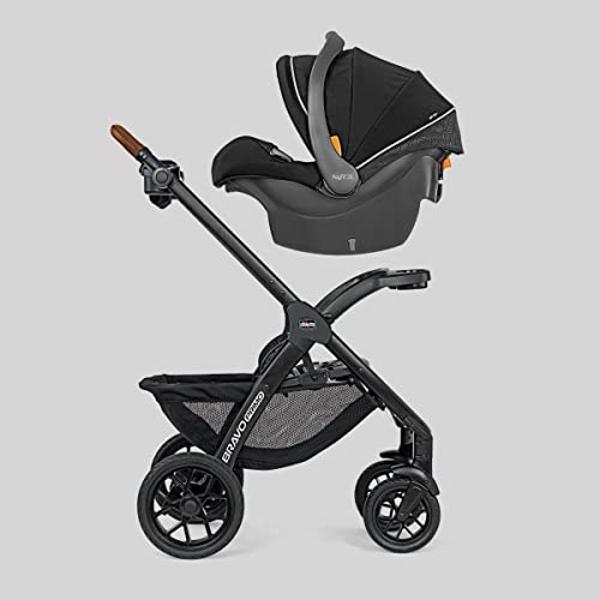 Chicco Bravo Primo Trio Travel System, Quick-Fold Stroller with Chicco KeyFit 35 Zip Extended-Use Infant Car Seat and Stroller Combo | Springhill/Black