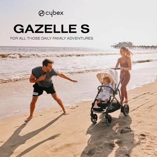 Cybex Gazelle S All-in-One Toddler and Baby Stroller with Over 20 Modular Configurations, Ergonomic Near-Flat Recline, Shopper Basket, and Compact Fold,Moon Black, Black Frame
