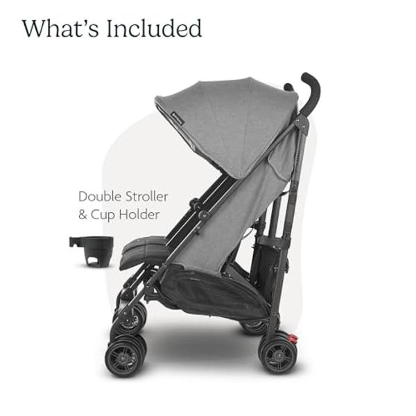 UPPAbaby G-Link V2 Double Umbrella Stroller / Lightweight Design / One-Step Fold + Recline / XL Basket + Canopy / Cup Holder Included / Greyson (Charcoal Mélange/Carbon Frame)