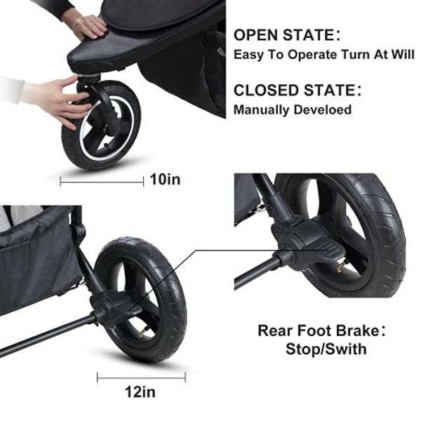 Scozer Jogger Stroller with Dining Plate and Cup Holder Big Storage Basket,Adjustable Awning, Variable Seat and Recliner Lightweight Baby Jogging Stroller,Black