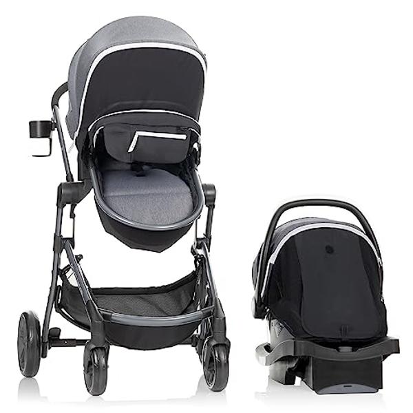 Evenflo Pivot Vizor Modular Reversible Stroller Travel System with LiteMax Infant Car Seat, Available in 6 Modes, Chasse Black