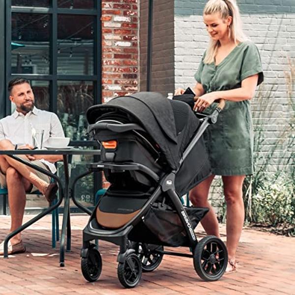 Chicco Bravo Primo Trio Travel System, Quick-Fold Stroller with Chicco KeyFit 35 Zip Extended-Use Infant Car Seat and Stroller Combo | Springhill/Black